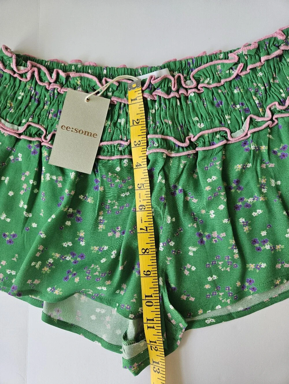 ee:some Floral 2 Piece Set Medium Green Tank Top Shorts Lace Trim Cottagecore